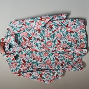 Lands' End Women's Floral Button Down 3/4 Sleeve Top